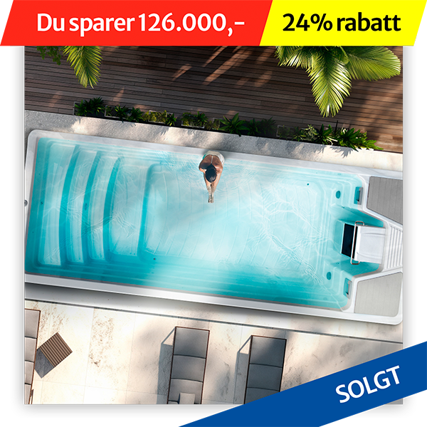 Demomodell Riverswim 6 motstroemsbasseng fra Spatec selges.